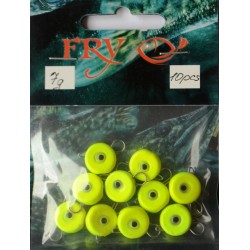 Грузило вухатий рибальський, таблетка (ексцентрик) колір Silvereyes Лайм, 10шт в уп., вага 7г